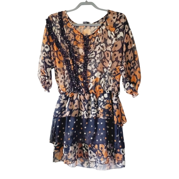 Vintage Dresses & Skirts - Vintage Casting Y2K Sheer Animal Ruffle Artsy Retro Dress L